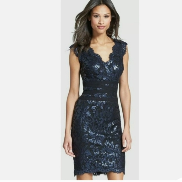 Tadashi Shoji Dresses & Skirts - Tadashi Shoji Sleeveless Embroidered Sequin Lace Banded Sheath Cocktail Dress 6